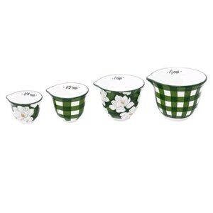 Draper James Green Gingham Floral Ceramic Measuring Cups Set 4 New Boxed Gift